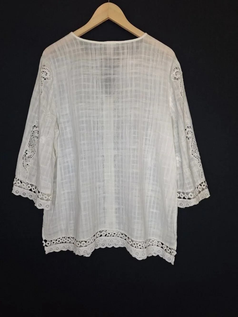 💙 Chico’s Oversized Size L/XL White Embroidered Lace Tunic Blouse Cotton Boho - Picture 7 of 8